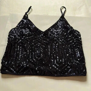 Forever 21 navy blue sequin tank adjustable straps size medium